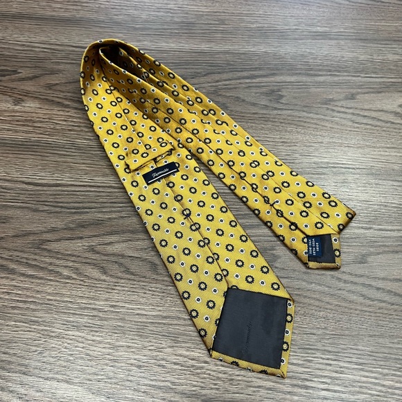 Faconnable Gold w/ Navy & White Check Silk Tie - Picture 2 of 4